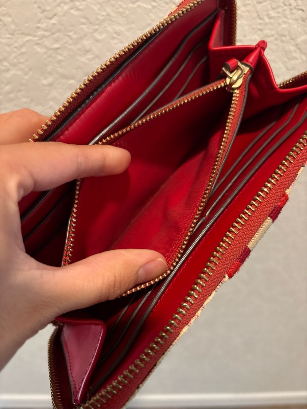 Tory Burch Striped Pattern Zip Wallet - Red & Cream - Picture 9 of 15